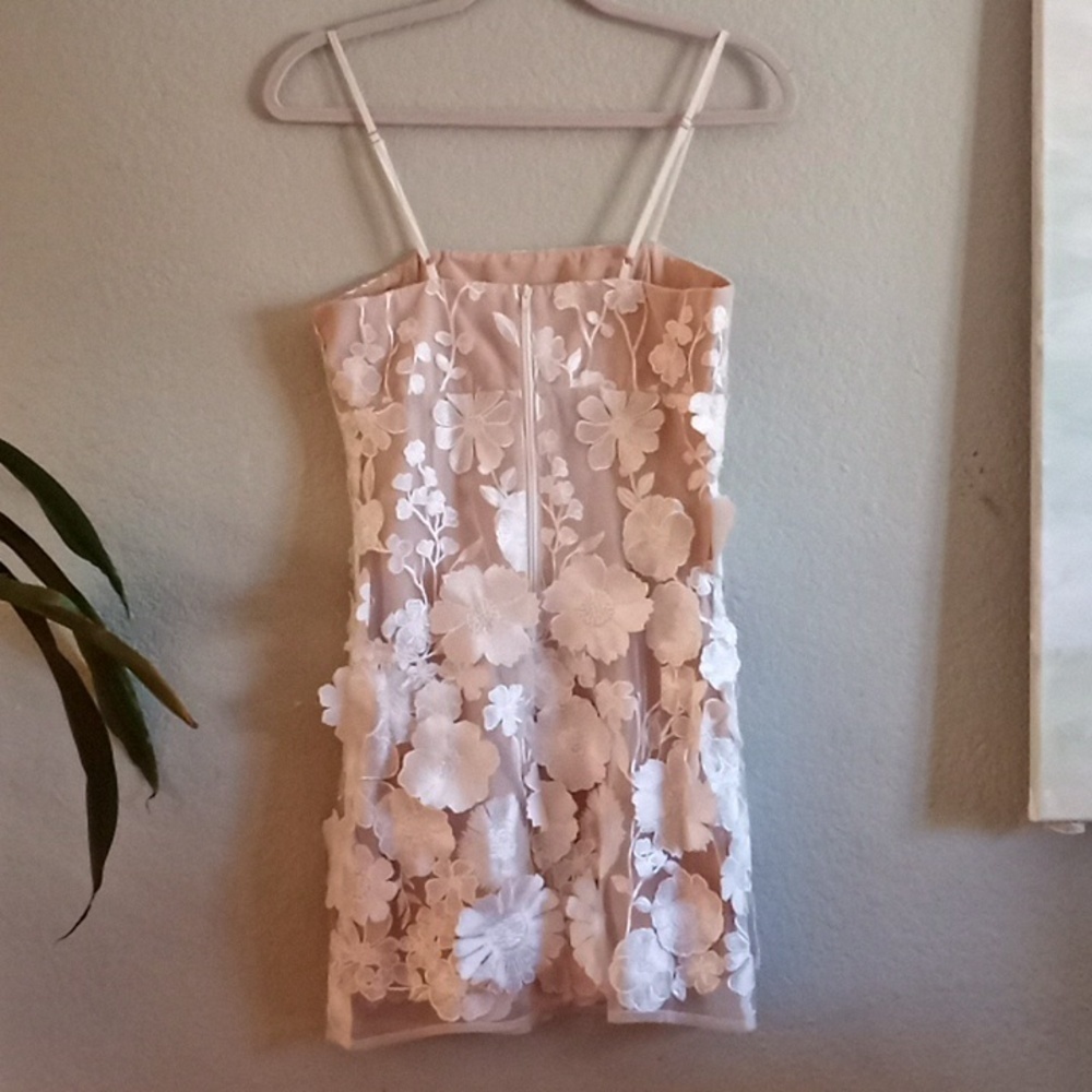 Storia 3D Floral Applique White Lace Nude Sheer Bohemian Cottagecore Dress S - Picture 5 of 5